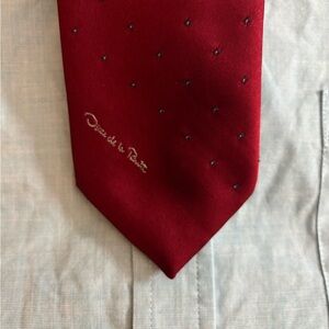 Oscar de la Renta Red Silk Tie with Black Dots